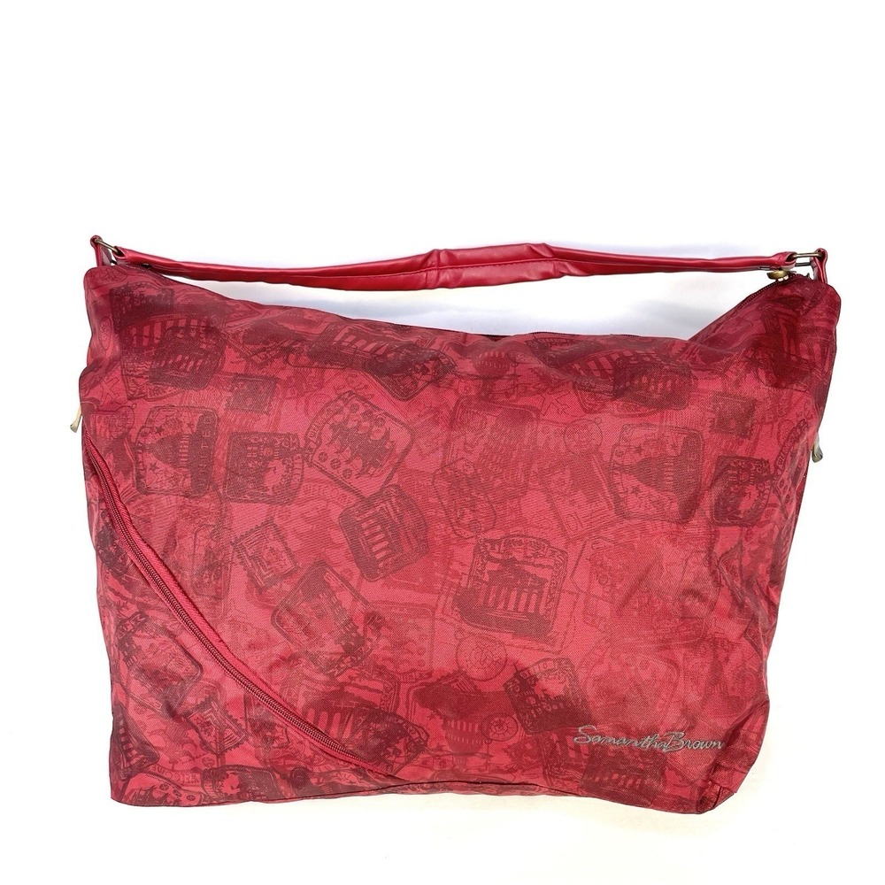 Samantha Brown Red Travel Weekender Tote Bag Carry On Places Print 23" - Picture 3 of 12